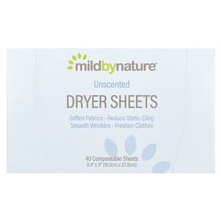 Mild By Nature, Dryer Sheets, Unscented, 40 Compostable Sheets
