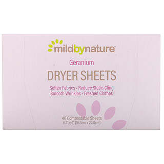 Mild By Nature, Dryer Sheets, Geranium, 40 Compostable Sheets