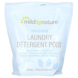 Mild By Nature, Cápsulas de detergente para la ropa, Sin fragancia, 60 cápsulas, 1,08 kg (2,37 lb)