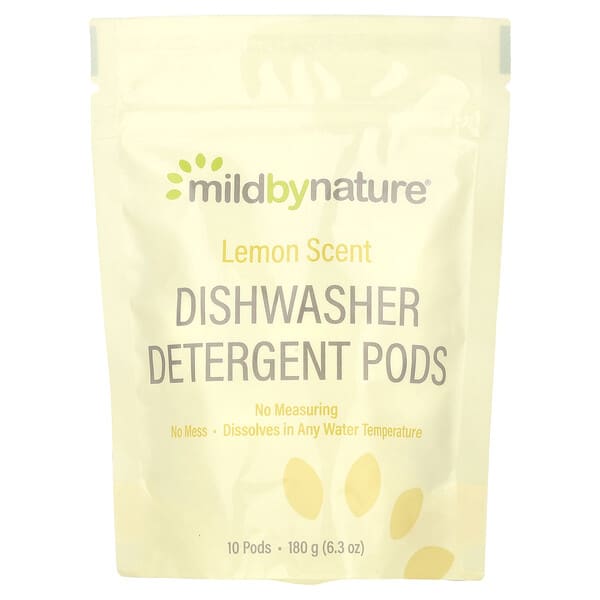 Mild By Nature, 자동 식기세척기 세제 포드, 레몬향, 10회분, 177g(0.39lbs), 185ml(6.24oz)