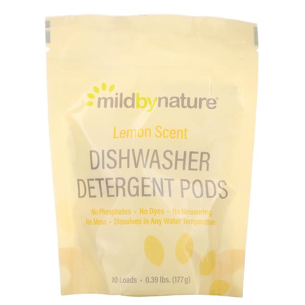 Mild By Nature, Sachês Detergentes para Lavadora de Louça Automática, Aroma de Limão, 10 Unidades, 177 g (0,39 lb, 6,24 oz)