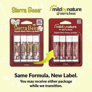 Mild By Nature, Sierra Bees™, органические бальзамы для губ, со вкусом черешни, 4 шт. в упаковке, 4,25 г (0,15 унции)