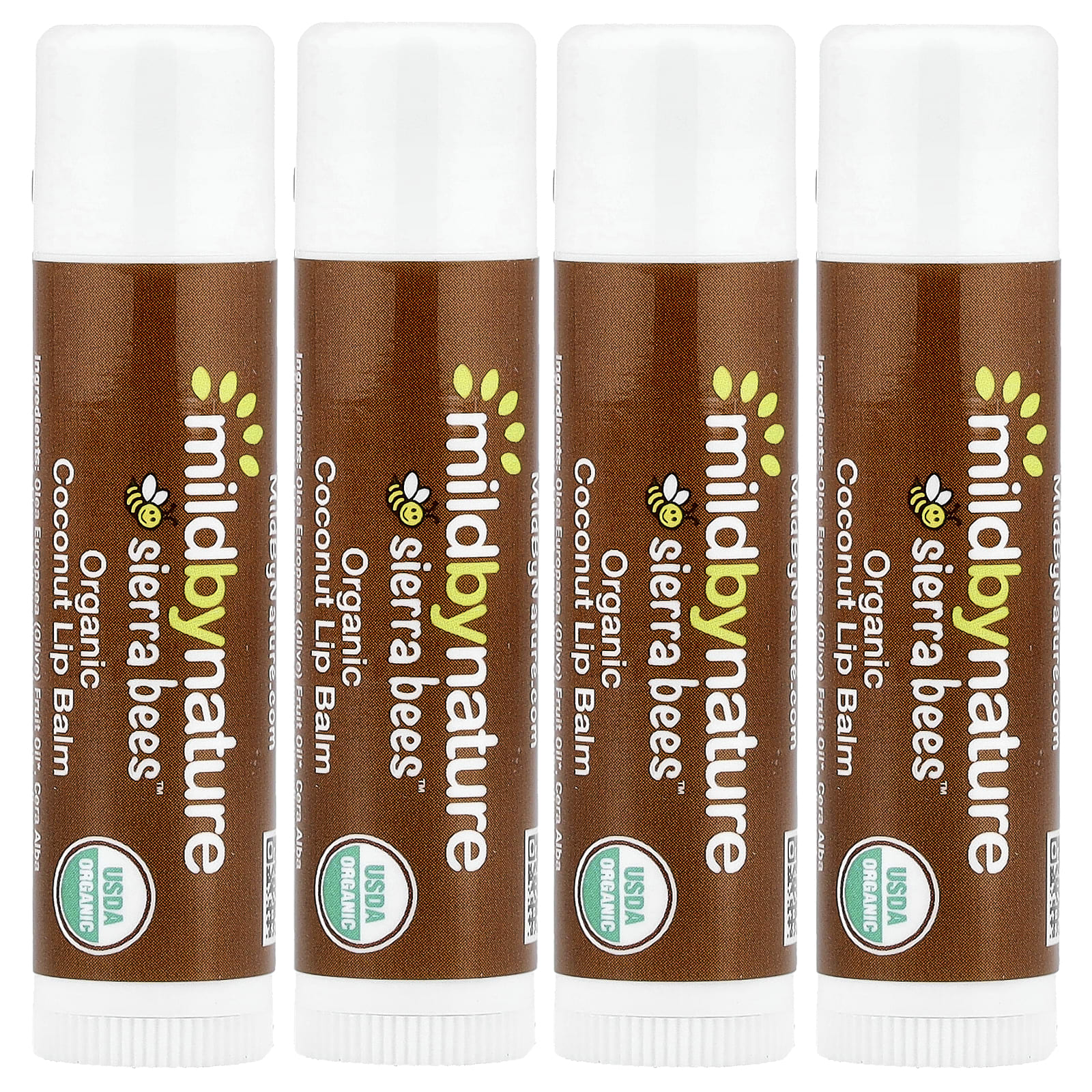 Mild By Nature, Sierra Bees™, Organic Lip Balms, Coconut, 4 Pack, 0.15 oz (4.25 g) Each