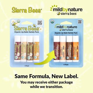 مايلد باي ناتشور‏, Sierra Bees ™ ، مرطب شفاه عضوي ، عبوة متنوعة ، 4 عبوات ، 0.15 أونصة (4.25 جم) لكل عبوة