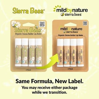 مايلد باي ناتشور‏, Sierra Bees ™ ، مرطب شفاه عضوي ، بزبدة الكاكاو ، 4 عبوات ، 0.15 أونصة (4.25 جم) لكل عبوة
