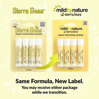 مايلد باي ناتشور‏, Sierra Bees ™ ، مرطب شفاه عضوي ، كريم بروليه ، 4 عبوات ، 0.15 أونصة (4.25 جم) لكل كيس