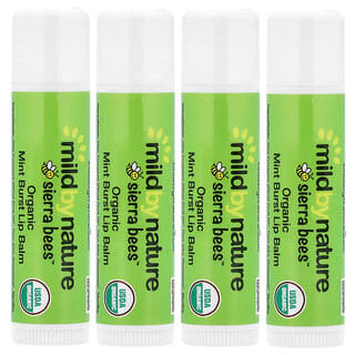Mild By Nature, Sierra Bees™, Bálsamos labiales orgánicos, Explosión de menta, 4 unidades, 4,25 g (0,15 oz) cada una