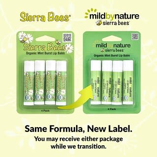 Mild By Nature, Sierra Bees™, органические бальзамы для губ, мятный взрыв, 4 шт. в упаковке, 4,25 г (0,15 унции)
