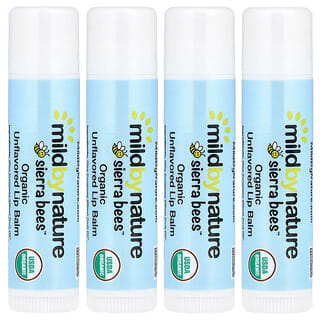 Mild By Nature, Sierra Bees™, Bálsamos Labiais Orgânicos, Sem Sabor, Embalagem com 4 Unidades, 4,25 g (0,15 oz) Cada