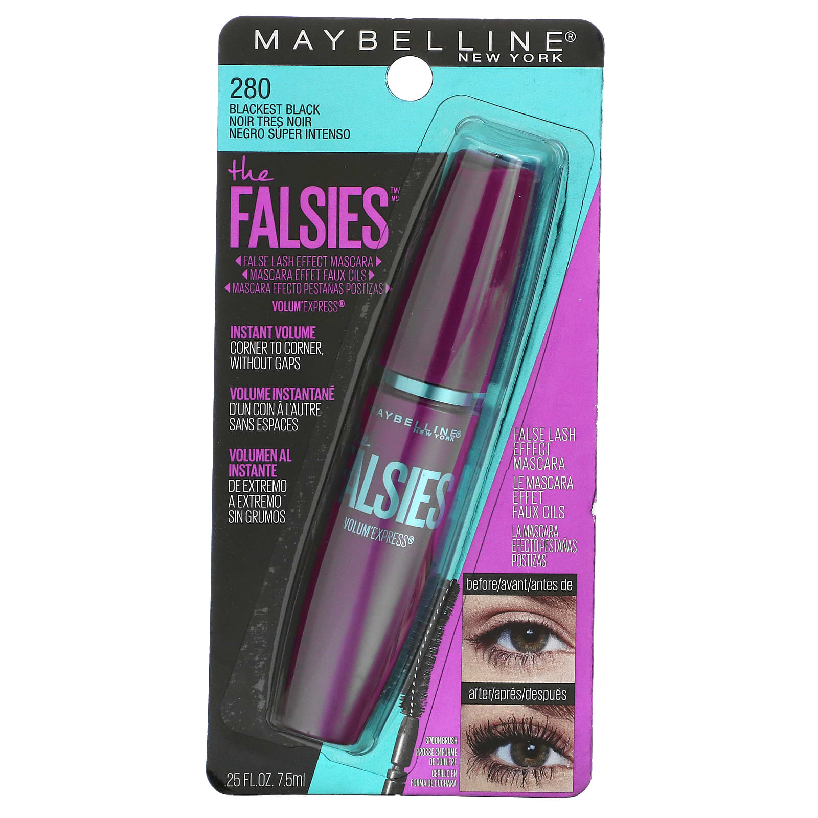 Maybelline, ボリュームエクスプレス、フォールシーズマスカラ、ブラッケストブラック、7.5ml