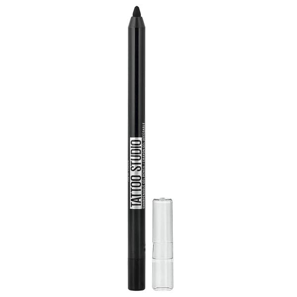 Maybelline, 문신관, 아이라이너, 깎을 수 있는 젤 펜슬, 워터프루프, 900 딥 오닉스, 1.2g(0.04oz)