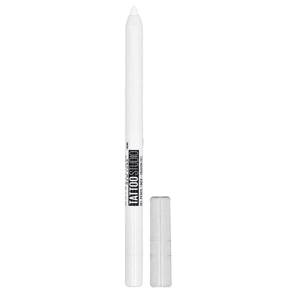 Maybelline, 문신 작업실, 아이라이너, 깎을 수 있는 젤 펜슬, 워터프루프, 970 폴리시드 화이트, 1.2g(0.04oz)