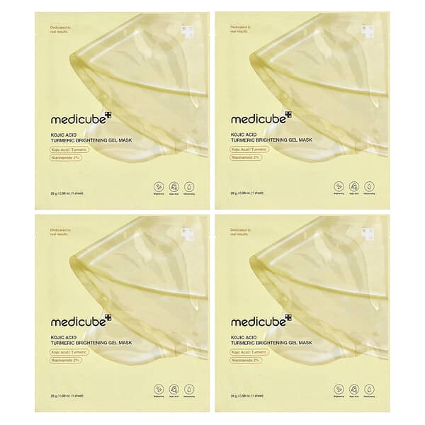 Medicube, 코직애씨드 강황 브라이트닝 젤 뷰티 마스크, 4매, 각 28g(0.98oz)