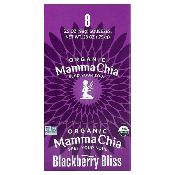 Mamma Chia, 유기농 Chia Squeeze®, 활력 스낵, 블랙베리 블리스, 스퀴즈 8개입, 각 99g(3.5oz)