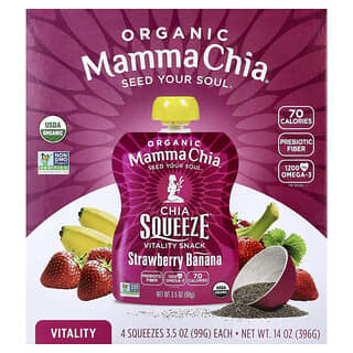 Mamma Chia, Organický chia Squeeze Vitality Snack, jahoda a banán, balenie 4 kusov, 99 g (3,5 oz)