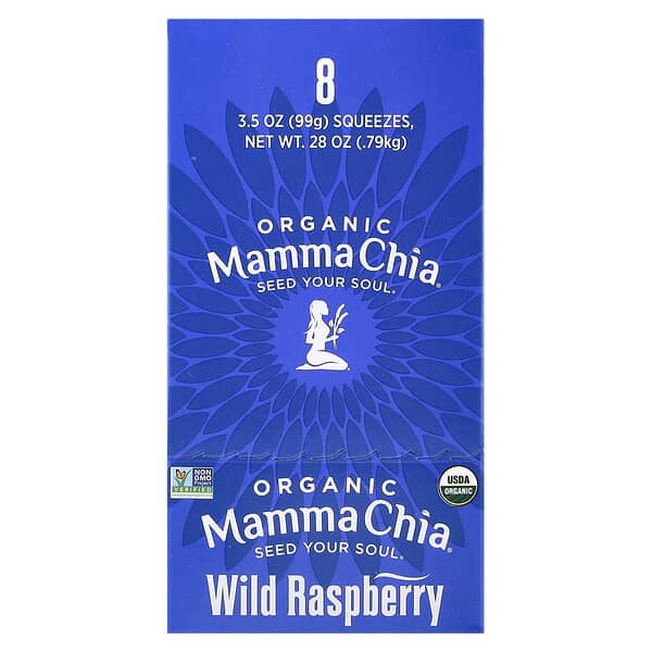 Mamma Chia, Chia Squeeze, 유기농 영양 간식, 와일드 라즈베리 맛, 8팩, 개당 99g(3.5oz)