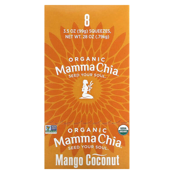 Mamma Chia, オーガニックChia Squeeze（チアスクイーズ）、バイタリティスナック、マンゴーココナッツ、8袋、各99g（3.5オンス）