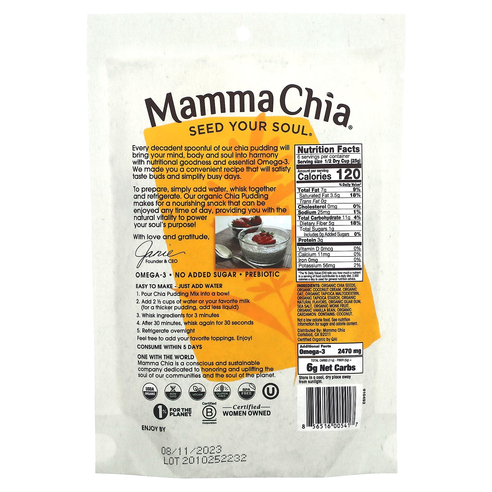 Mamma Chia, Chia Pudding Mix, Vanilla Bean, 5.3 Oz (150 G)