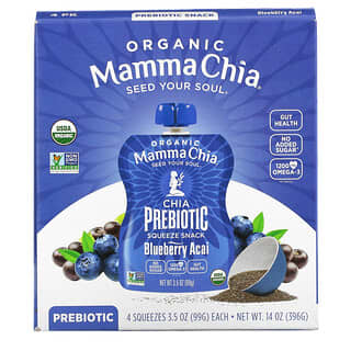Mamma Chia, Espremedor de Chia Prebiótico Orgânico, Mirtilo e Açaí, 4 Espremedores, 99 g (3,5 oz) Cada