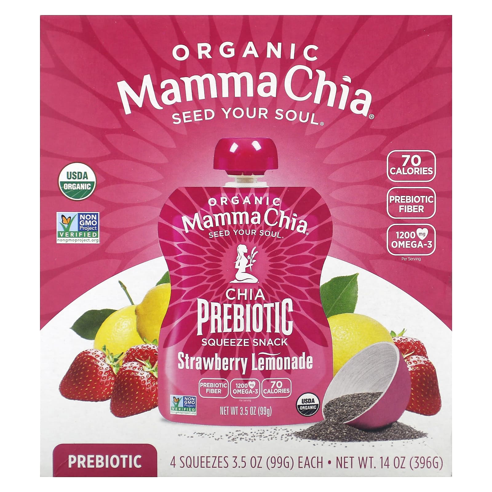 Mamma Chia, Organic Chia Prebiotic Squeeze Snack, Strawberry Lemonade