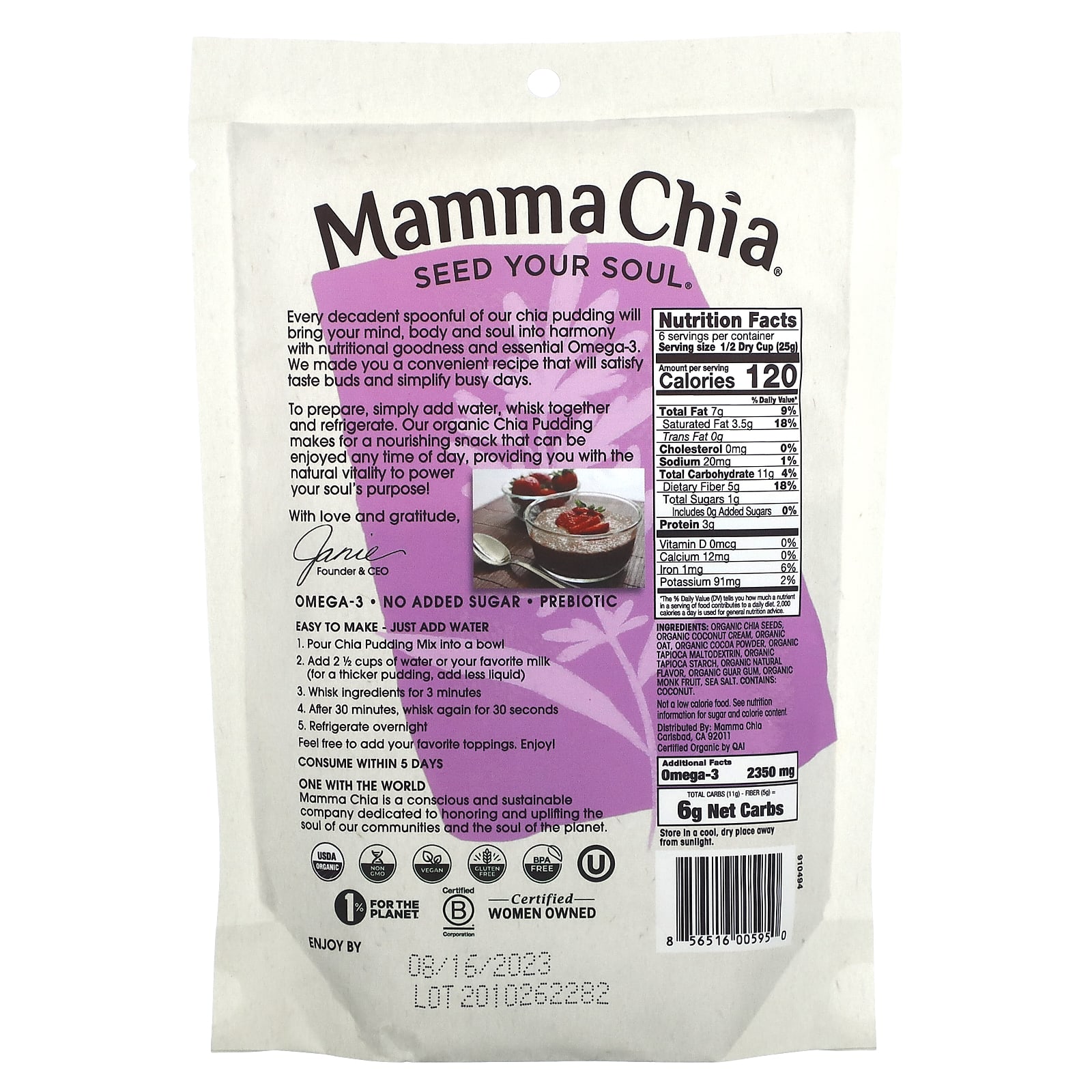 Mamma Chia, Chia Pudding Mix, Dark Chocolate, 5.3 oz (150 g)