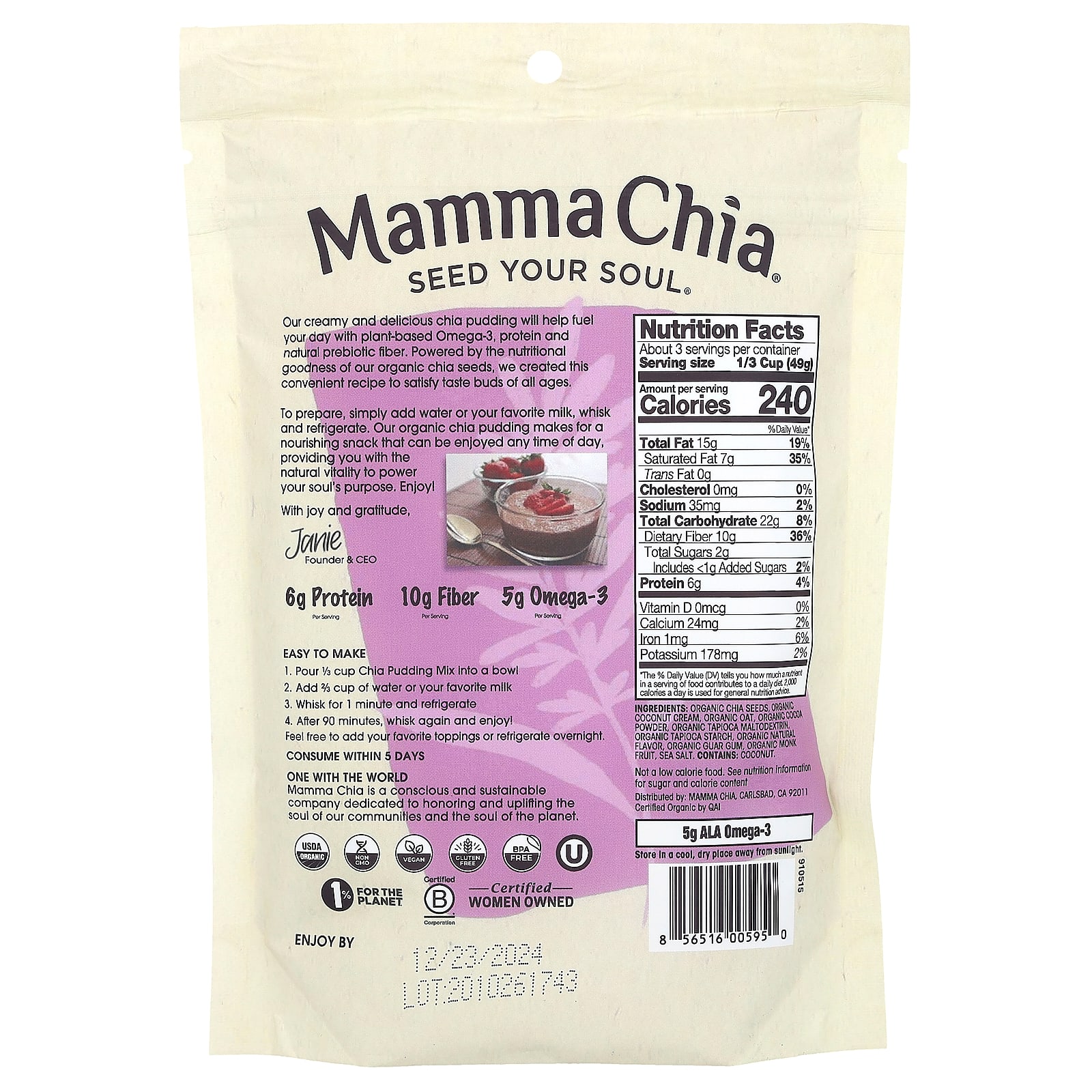 Mamma Chia, Chia Pudding Mix, Dark Chocolate, 5.3 oz (150 g)