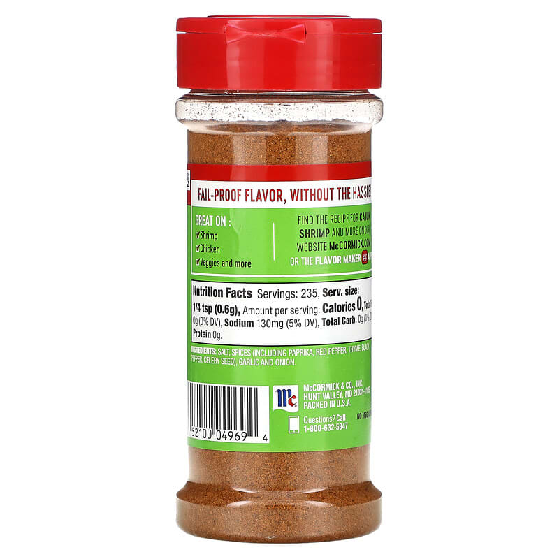 Calories in McCormick Cajun Seasoning and Nutrition Facts