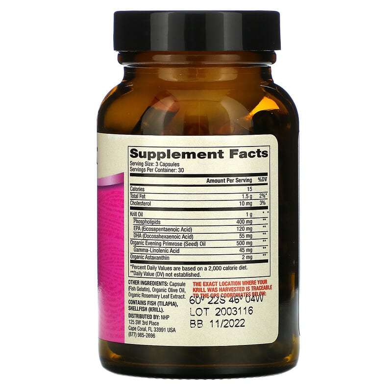Dr. Mercola Aceite de krill para mujeres, 90 porciones (270 cápsulas), 2 mg  de astaxantina por porción, con aceite de onagra, suplemento dietético
