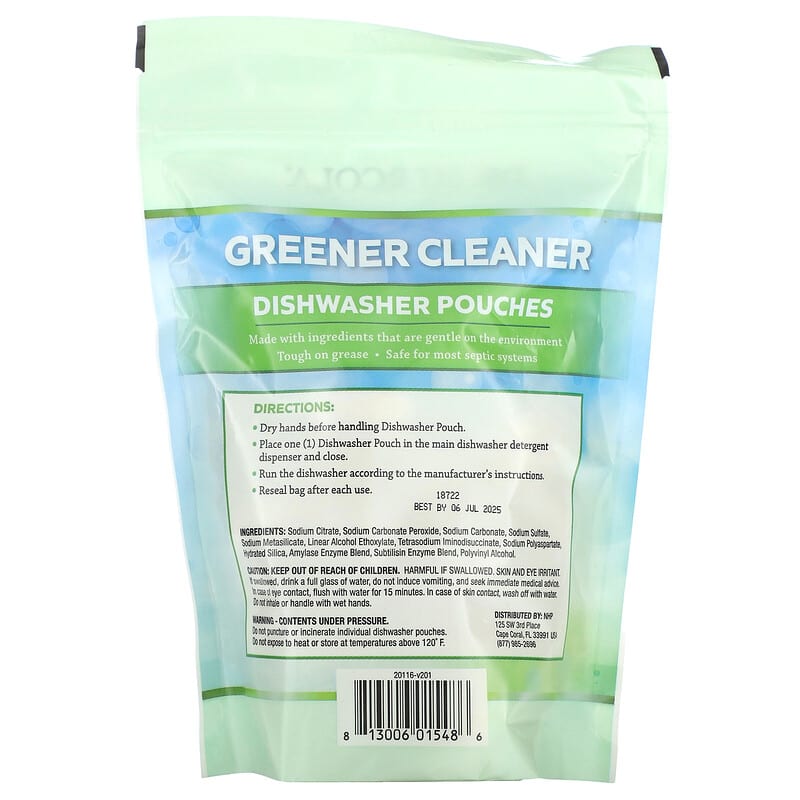  Dr. Mercola Greener, Cleaner Dishwasher Pouches, 24 pouches,  Chemical-free, No phosphates, No SLS, No fragrances, No chlorine, No dyes,  biodegradable ingredients : Health & Household