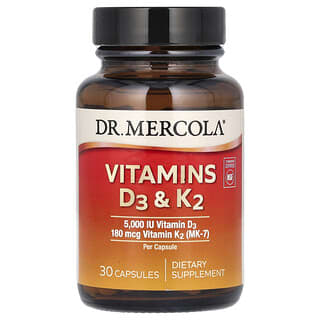 Dr. Mercola, Vitaminas D3 y K2, 30 cápsulas