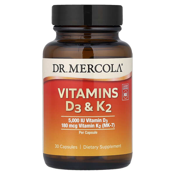 Dr. Mercola, Vitamins D3 & K2, 30 Capsules