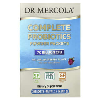 Dr. Mercola, Pacotinhos de Pó Probióticos Completos, Sabor Natural de Framboesa, 30 Pacotinhos, 3,5 g cada