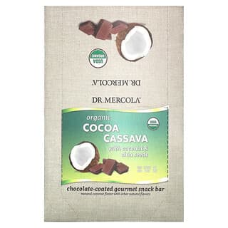 Dr. Mercola, Cacao y yuca orgánico con coco y semillas de chía, 12 barritas, 44 g (1,55 oz) cada una