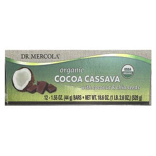 Dr. Mercola, Organic Cocoa Cassava with Coconut & Chia Seeds, 12 Bars, 1.55 oz (44 g) Each