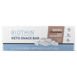 Dr. Mercola, Biothin, Keto Snack Bar, Double chocolat aux noix de macadamia, 12 barres, 40 g chacune