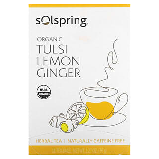 Dr. Mercola, Solspring, органический травяной чай, тулси, лимон и имбирь, без кофеина, 18 чайных пакетиков, 36 г (1,27 унции)