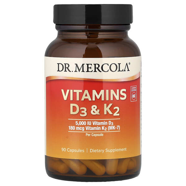 Dr. Mercola, D3 és K2 vitaminok, 90 kapszula