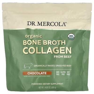 Dr. Mercola, Organic Beef Bone Broth Collagen, Chocolate Flavor, 14.81 oz (420 g)