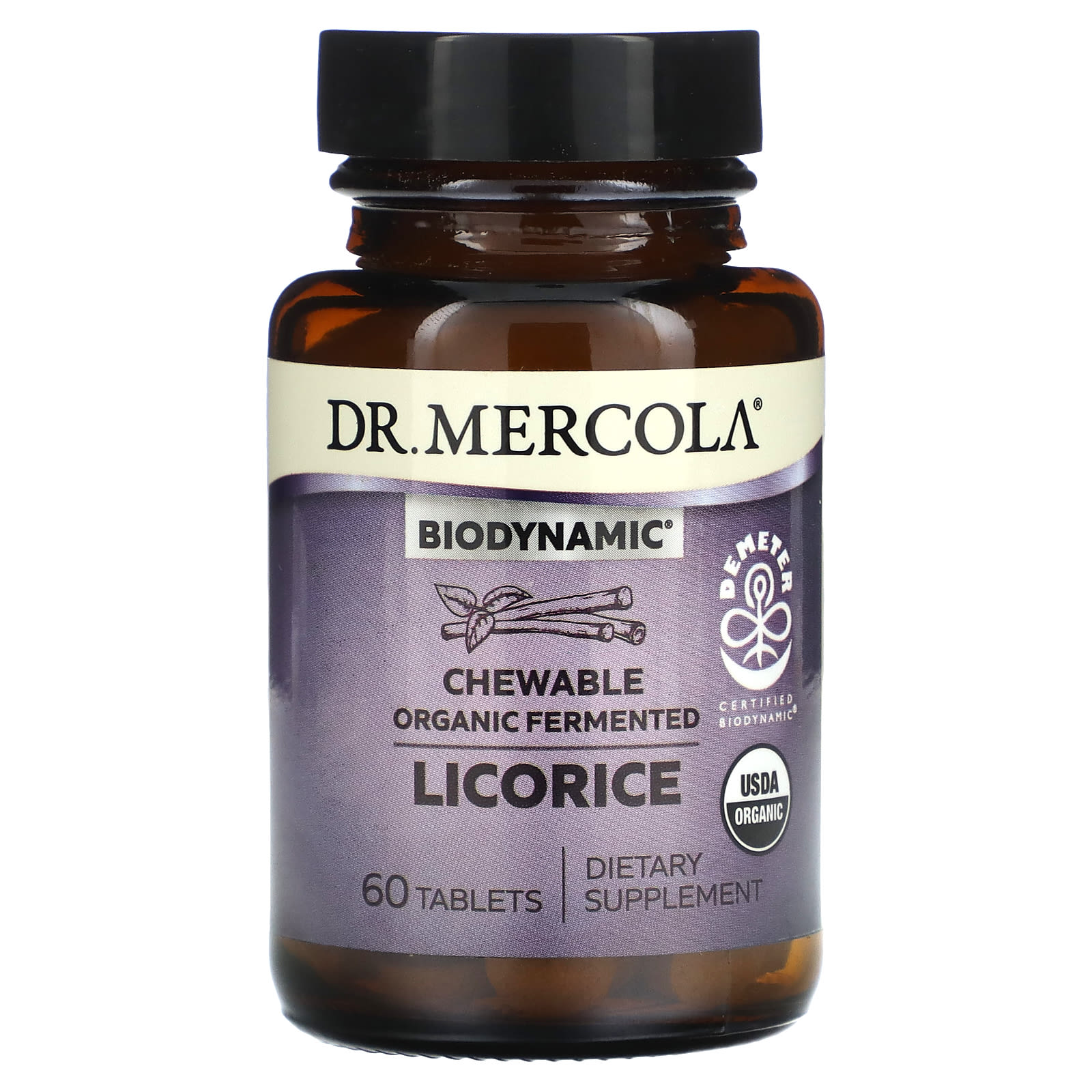 Mecolan Dr. Mercola, Biodynamic, Organic Fermented Chewable Licorice, 60 Tablets