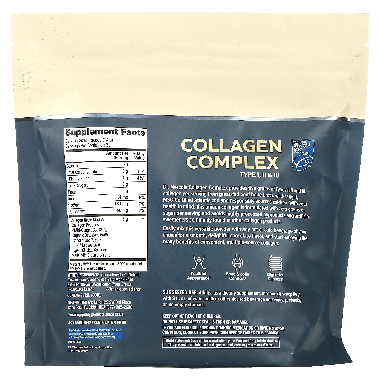 Dr. Mercola, Collagen Complex Type l, ll & lll, Chocolate, 5 g, 14.81