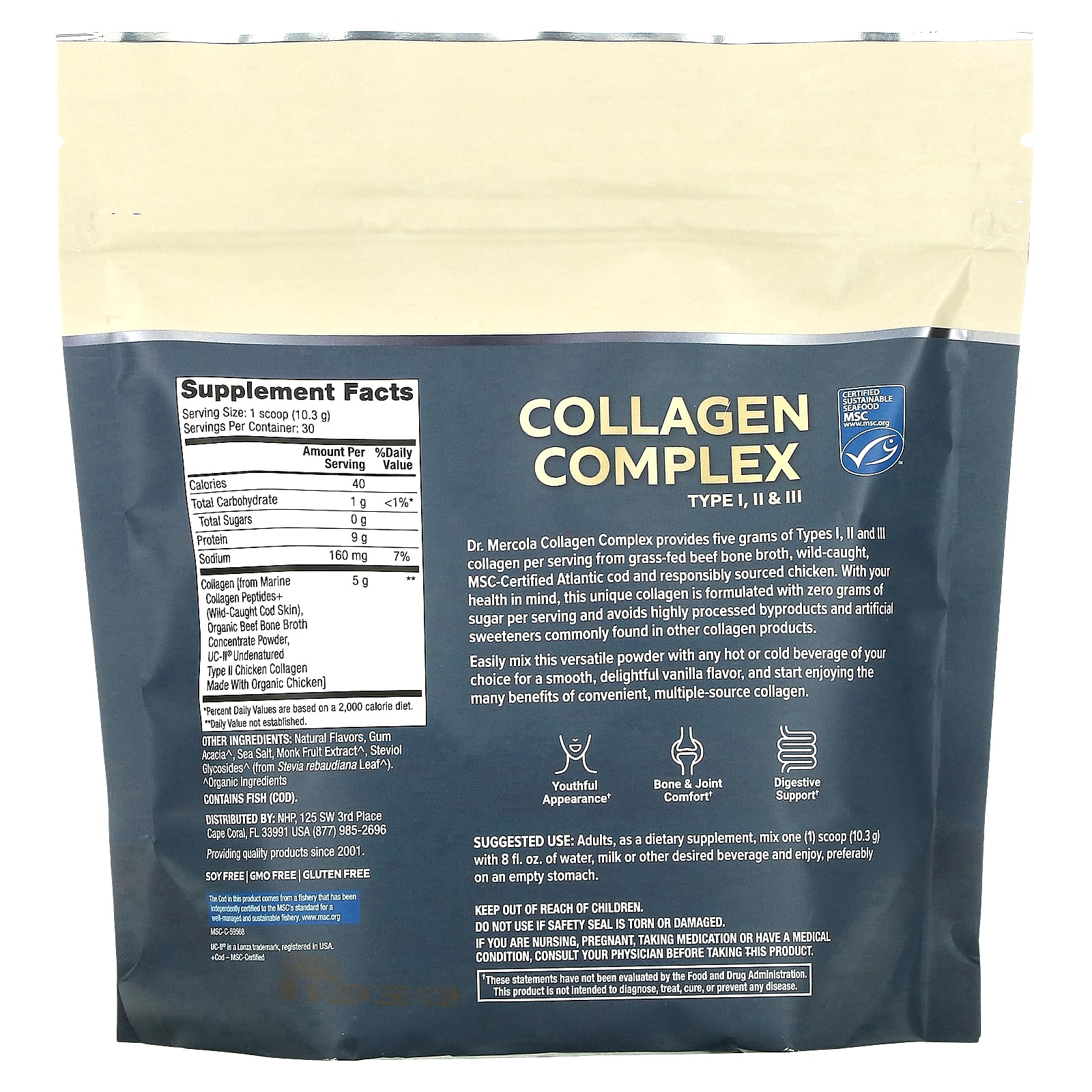 Dr. Mercola, Collagen Complex Type l, ll & lll, Vanilla, 5 g, 10.89 oz ...