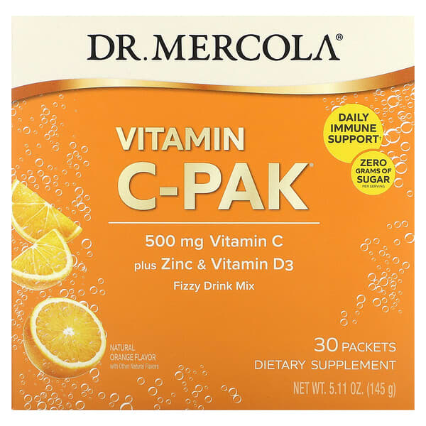 Dr. Mercola, Vitamin C-PAK, Natural Orange, 500 mg, 30 Packets 0.17 oz (4.84 g) Each