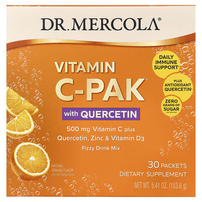 Dr. Mercola, Vitamin C-PAK with Quercetin, Natural Orange Flavor, 30 Packets, 0.18 oz (5.12 g) Each