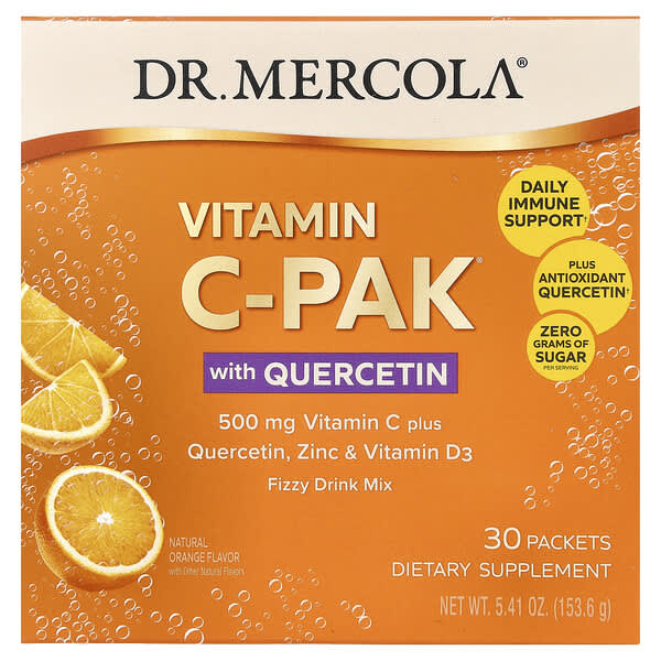 Dr. Mercola Vitamin C-PAK with Quercetin, Natural Orange, 30 Packets, 0.18 oz (5.12 g) Each