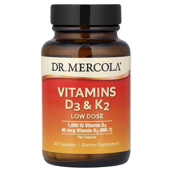 Dr. Mercola, 비타민D3 및 K2, 저용량, 캡슐 30정