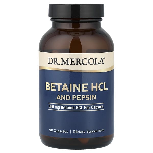 Dr. Mercola, Clorhidrato de betaína y pepsina, 90 cápsulas