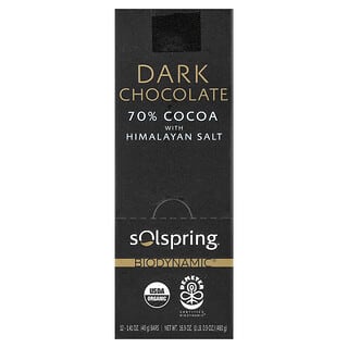 Dr. Mercola, Solspring®, Biodynamic®, Dark Chocolate Bar, 70% Cocoa With Himalayan Salt, 12 Bars, 1.41 oz (40 g) Each