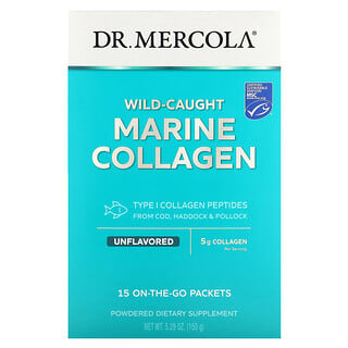 Dr. Mercola, Colágeno marino de recolección silvestre, sin sabor, 15 sobres