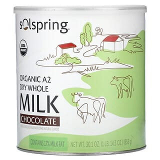 Dr. Mercola, Solspring, organiczne A2, pełne mleko w proszku, czekolada, 858 g