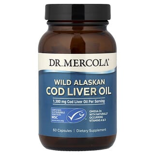 Dr. Mercola, Aceite de hígado de bacalao salvaje de Alaska, 60 cápsulas (650 mg por cápsula)